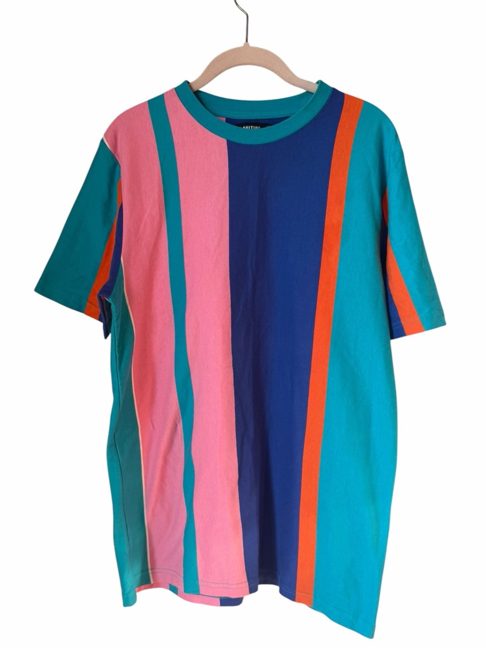 Men's Short Sleeve Stripe Tee in Blue, Pink & Teal